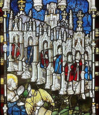 São João contempla as Sete Igrejas do Apocalipse. Vitral da catedral de York, Inglaterra.