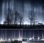 Pilares de luz aparecem em Alberta, Canadá.